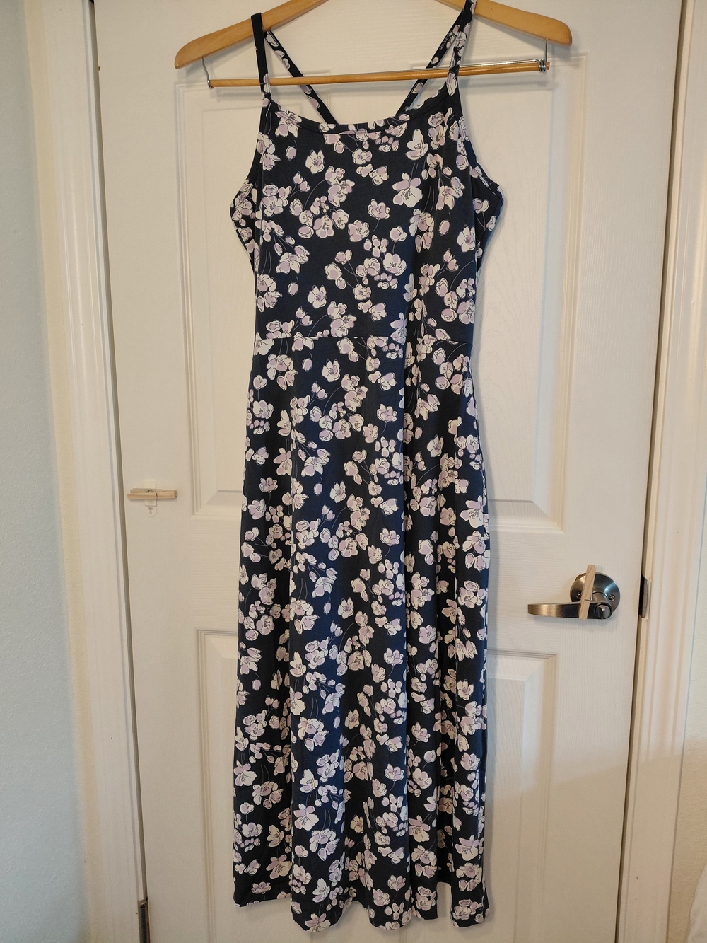 Pact Navy Floral Dress with White and Light Purple Blossoms
